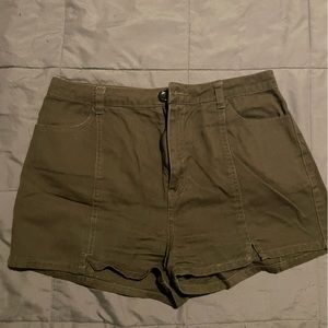 Olive Green High-Waisted Shorts